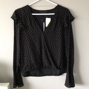 Sanctuary Black with Copper Polka Dots Top NWT